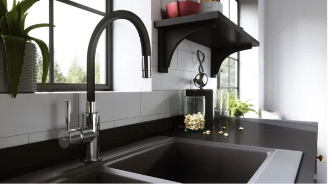 Baterie bucătărie cu pipă flexibilă Ferro Zumba, monocomandă, montaj stativ, design modern