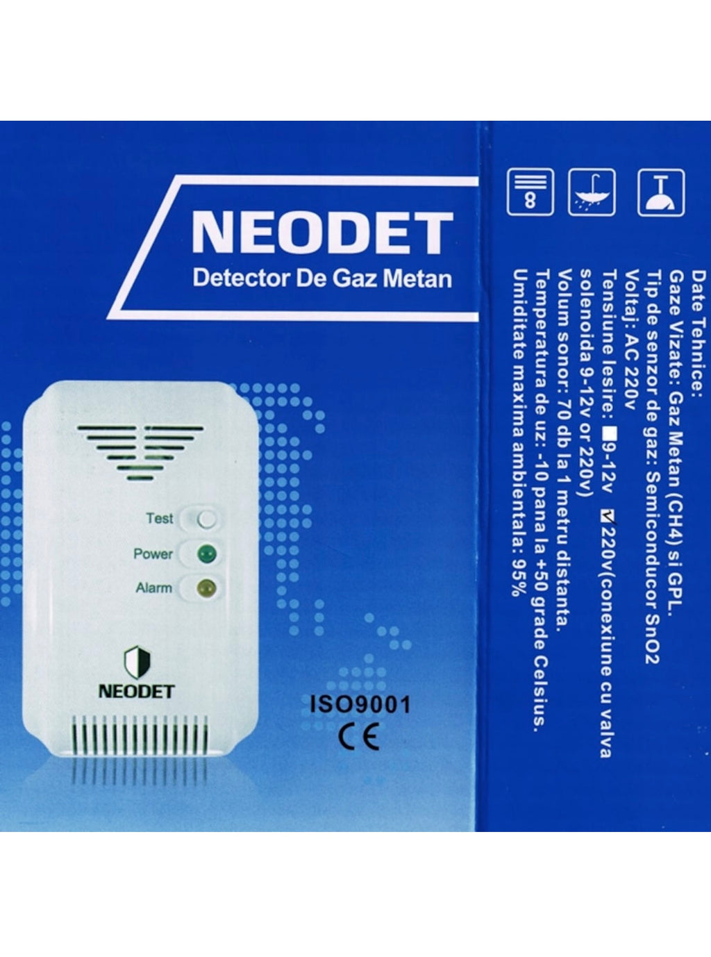 Senzor detector de gaz NeoDet, cu alimentare si comanda electrovalva 220V/50Hz