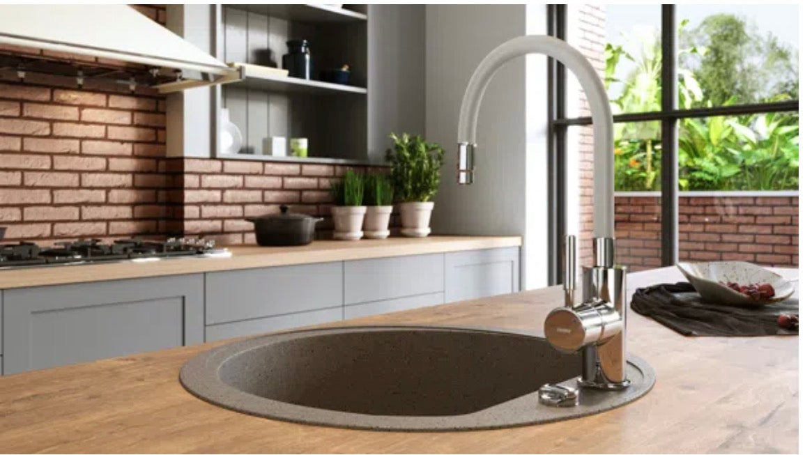 Baterie bucătărie cu pipă flexibilă Ferro Zumba, monocomandă, montaj stativ, design modern