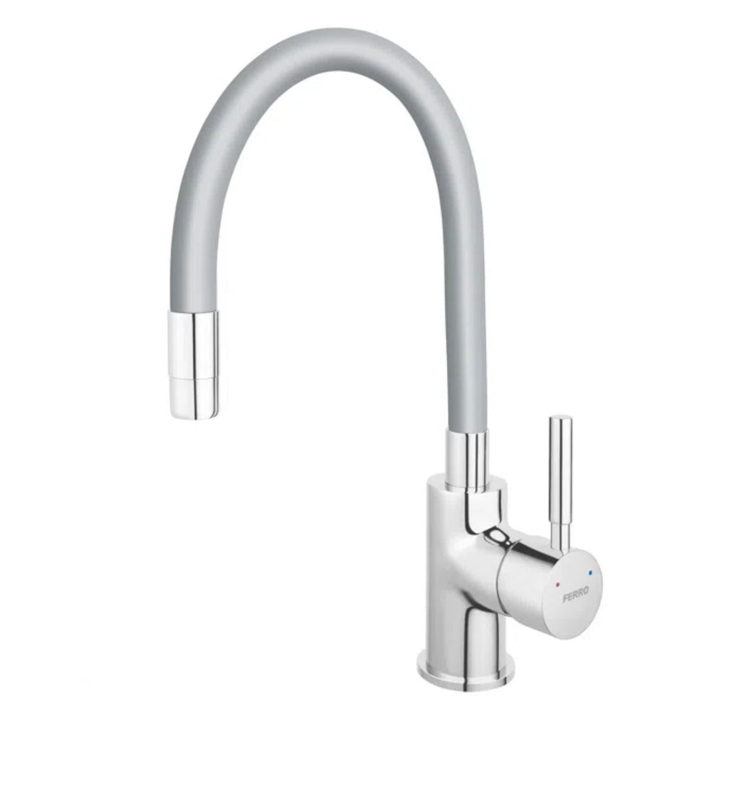 Baterie bucătărie cu pipă flexibilă Ferro Zumba, monocomandă, montaj stativ, design modern