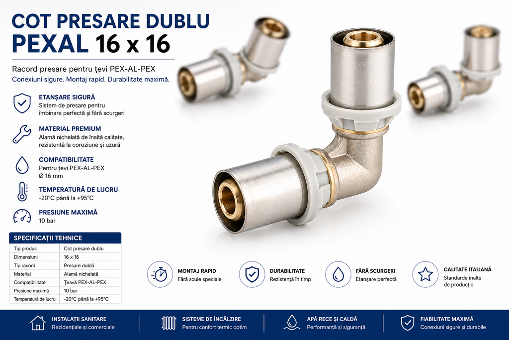 Cot presare/sertizare dublu 16 x 16 (PEX-AL-PEX / pexal)
