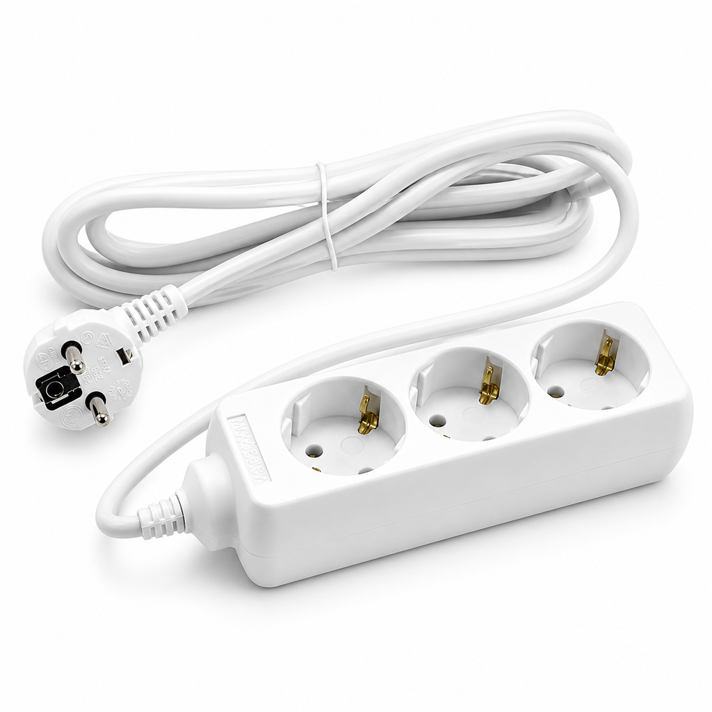 Prelungitor 5 metri, 3 prize Schuko, cablu INTR 3x1.5 mm², contacte cupru