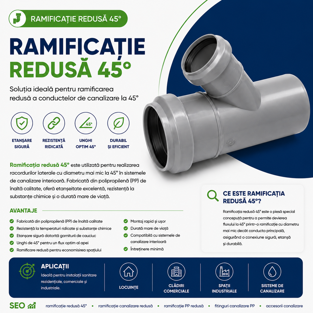 Ramificație redusă PP 45°