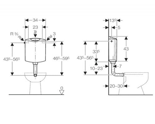 Rezervor WC aparent Geberit Natura AP116, semiînălțime 3–7.5 L