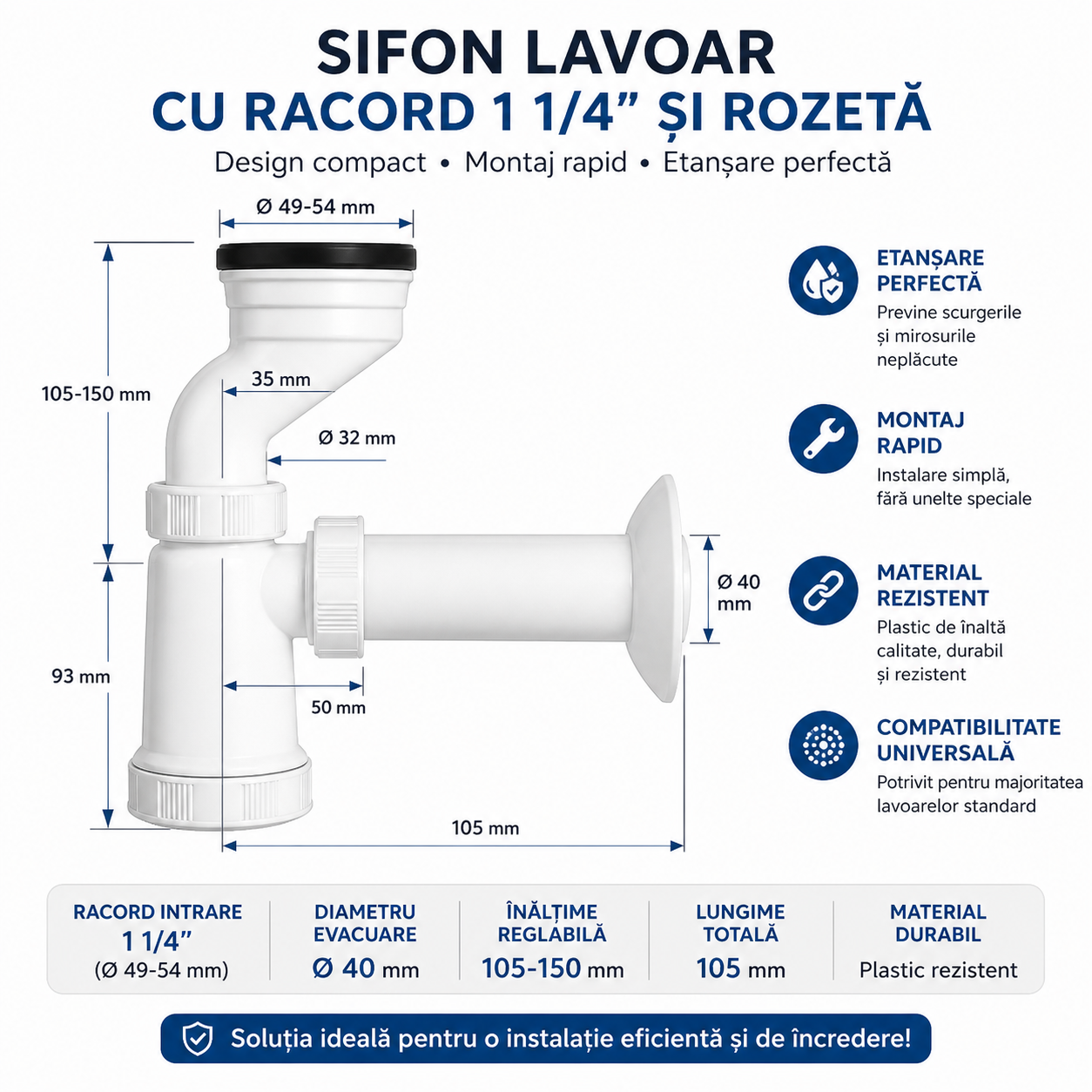 Sifon pentru pisoar, ieșire Ø40