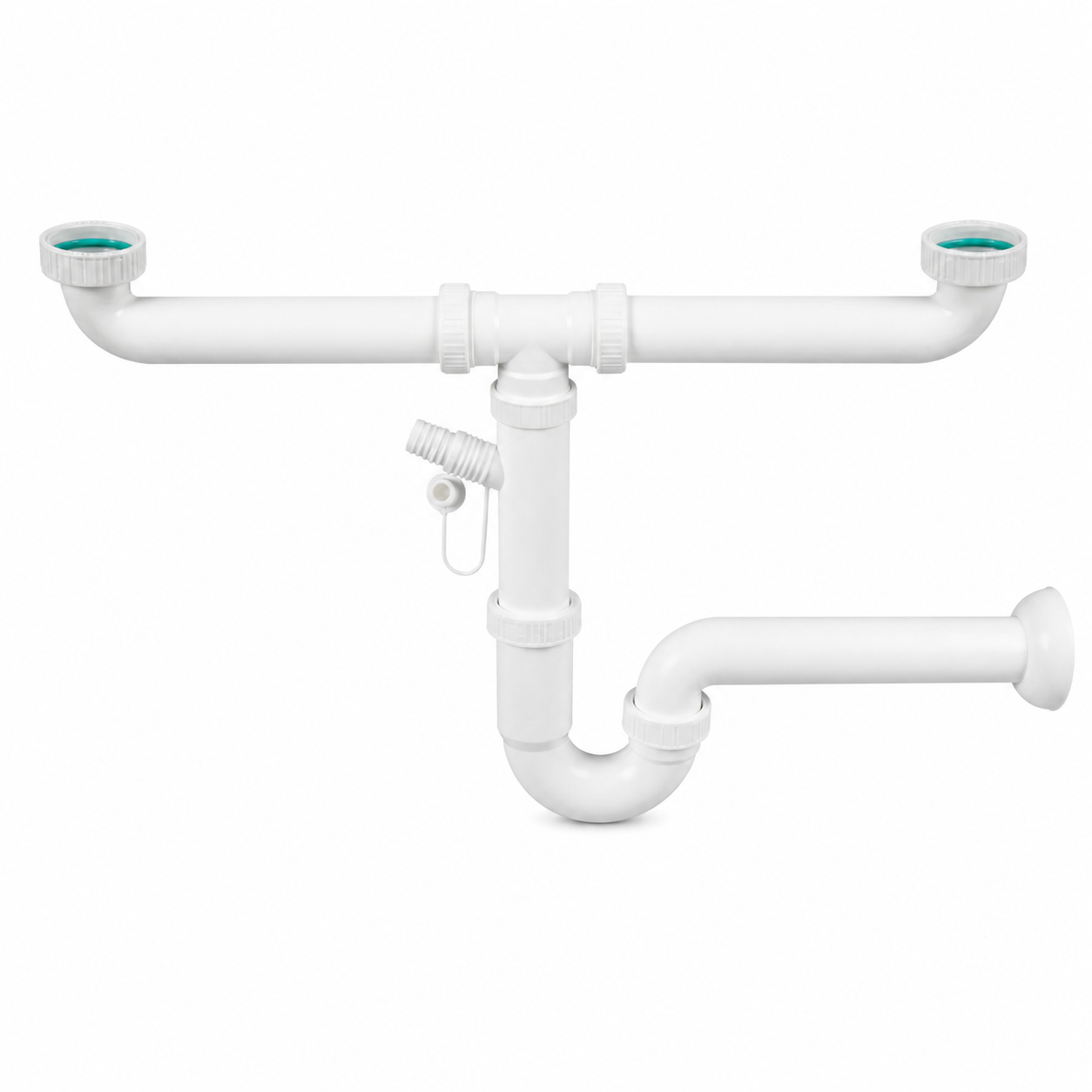 Sifon dublu chiuvetă 1 1/2”, reglabil, cu racord evacuare – alb