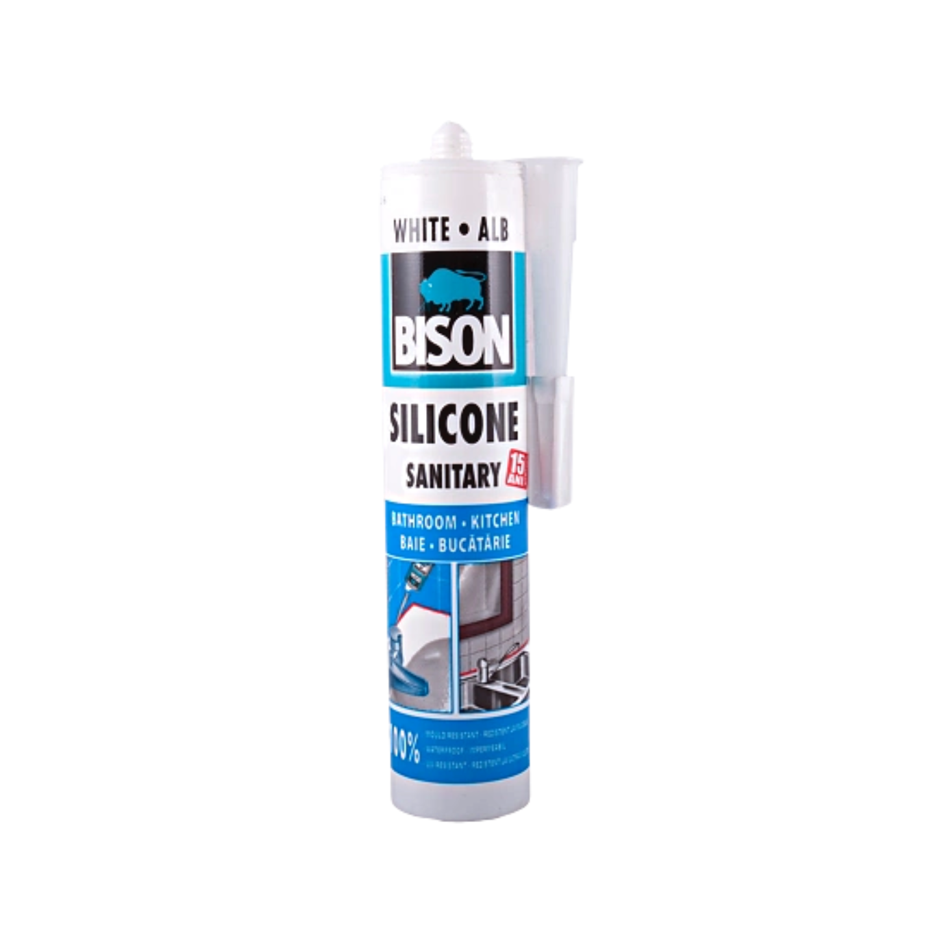 Silicon Sanitar Bison, alb /transparent, 280 ml