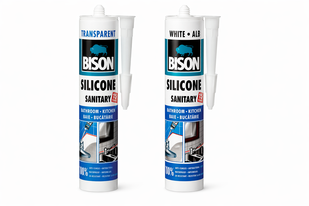 Silicon Sanitar Bison, alb /transparent, 280 ml