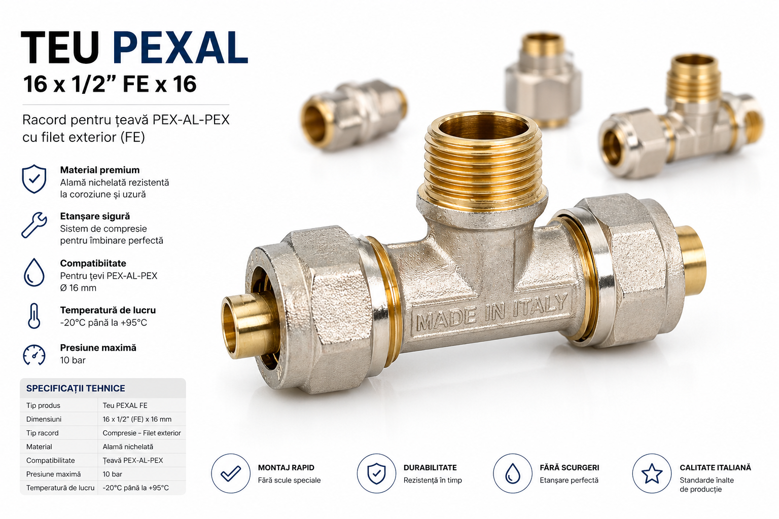 Teu PEX-AL-PEX (pexal) 16 x 1/2” FE x 16